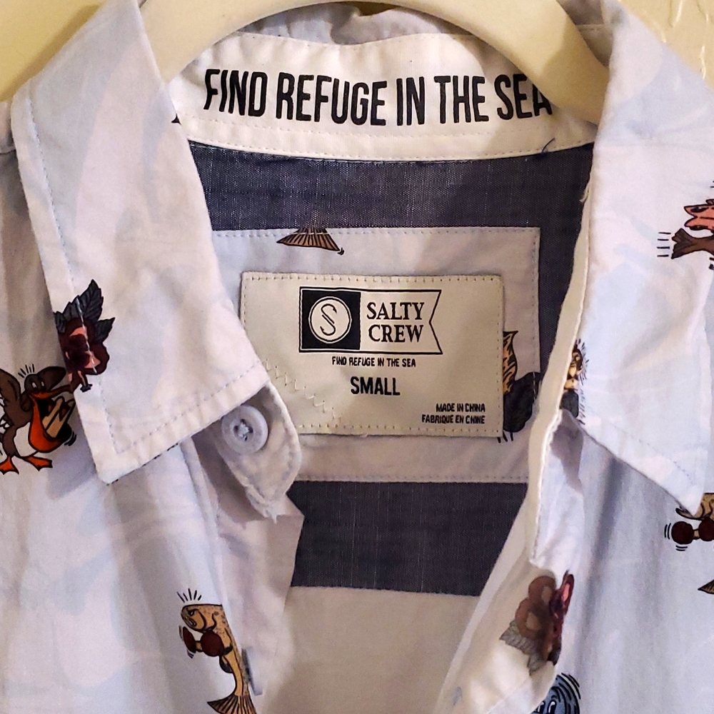 Sold-Salty Crew Bonzarelly Blue Woven Button Shirt Sz Small Sea Print Host Pick - Picture 4 of 7